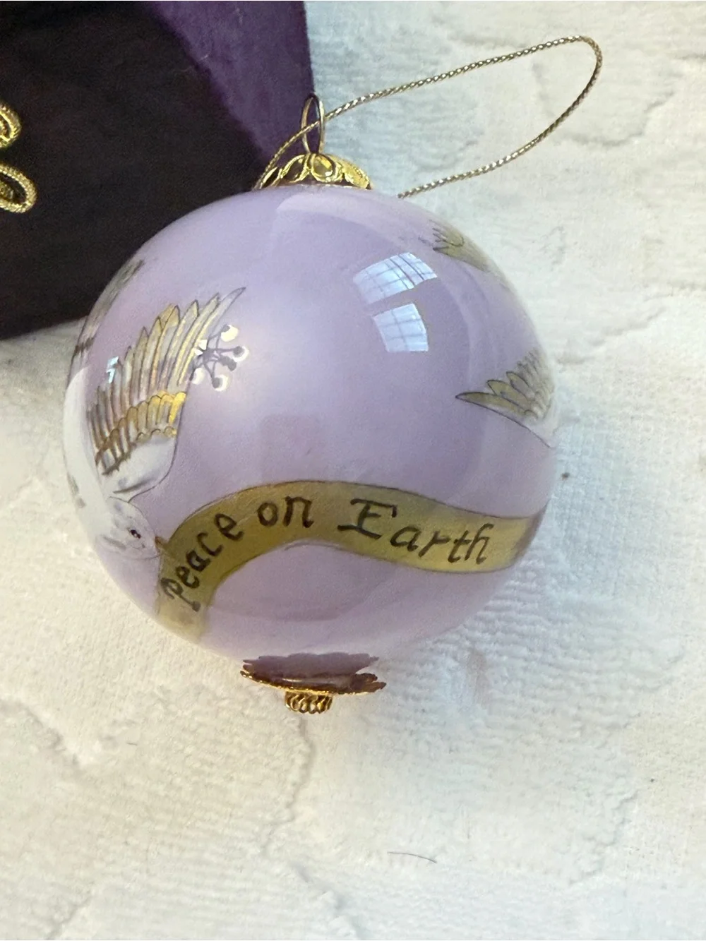 Vintage Pier One Li Bien Lavender Dove Glass Bird Ornament with Gold Accents